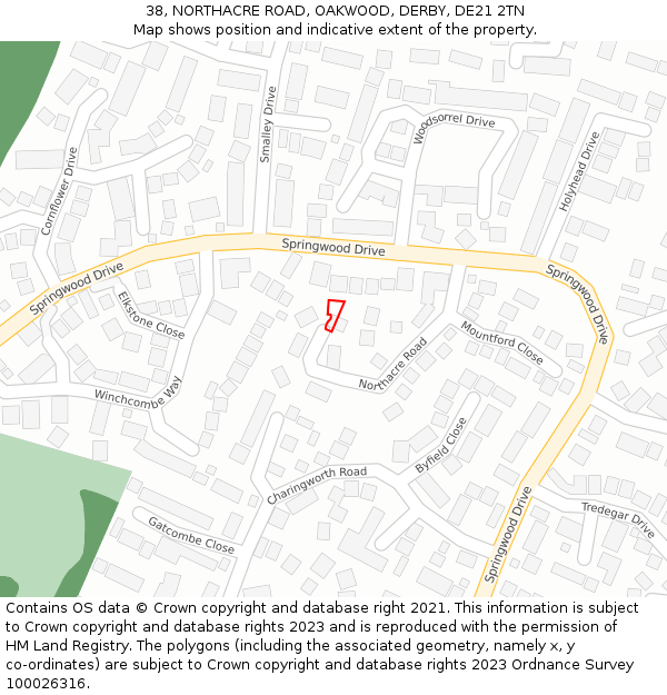 38, NORTHACRE ROAD, OAKWOOD, DERBY, DE21 2TN: Location map and indicative extent of plot