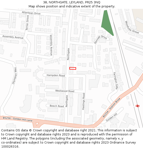 38, NORTHGATE, LEYLAND, PR25 3NQ: Location map and indicative extent of plot