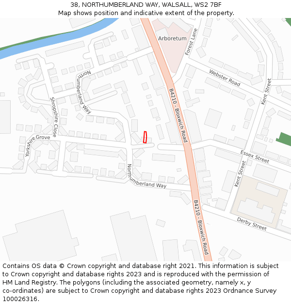 38, NORTHUMBERLAND WAY, WALSALL, WS2 7BF: Location map and indicative extent of plot