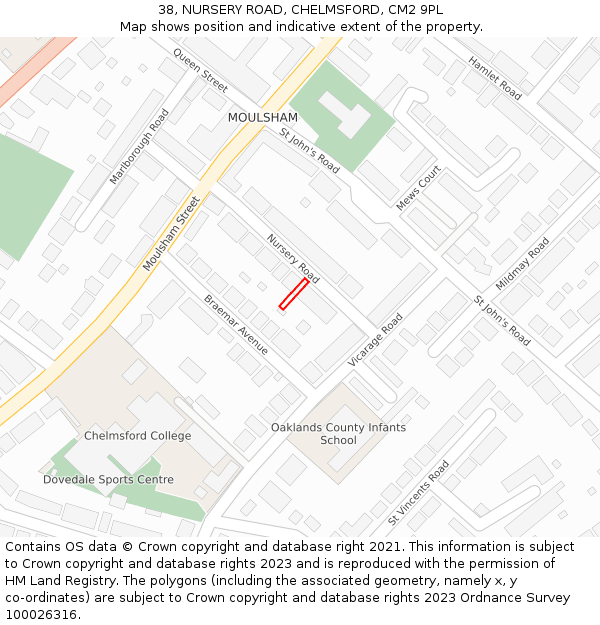 38, NURSERY ROAD, CHELMSFORD, CM2 9PL: Location map and indicative extent of plot