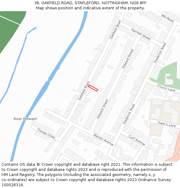 38, OAKFIELD ROAD, STAPLEFORD, NOTTINGHAM, NG9 8FF: Location map and indicative extent of plot