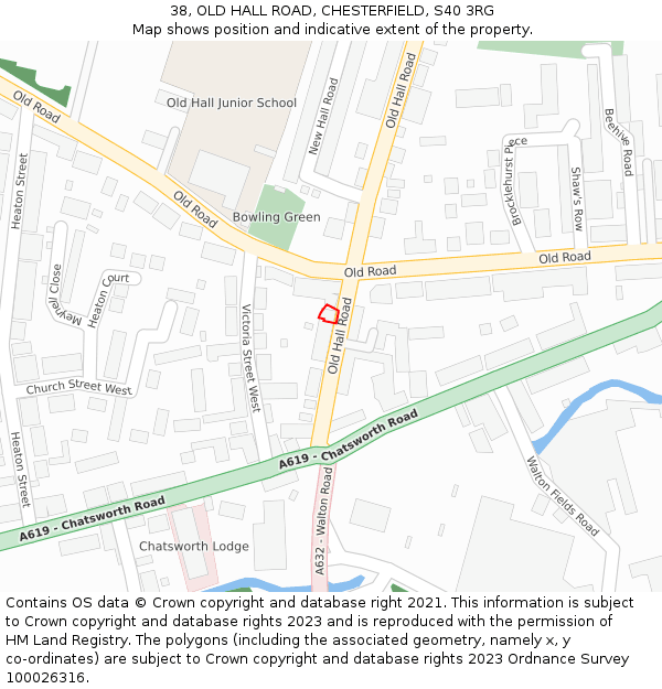 38, OLD HALL ROAD, CHESTERFIELD, S40 3RG: Location map and indicative extent of plot