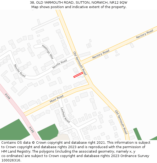 38, OLD YARMOUTH ROAD, SUTTON, NORWICH, NR12 9QW: Location map and indicative extent of plot