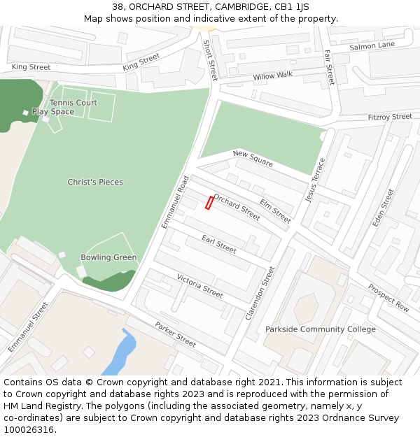 38, ORCHARD STREET, CAMBRIDGE, CB1 1JS: Location map and indicative extent of plot
