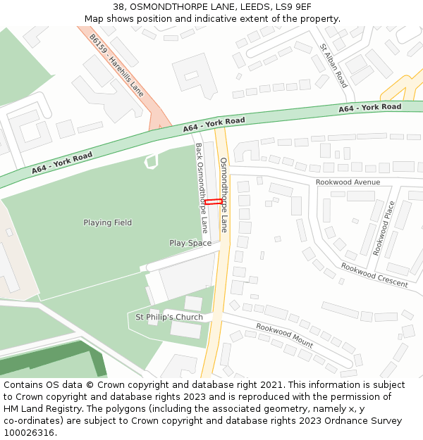 38, OSMONDTHORPE LANE, LEEDS, LS9 9EF: Location map and indicative extent of plot