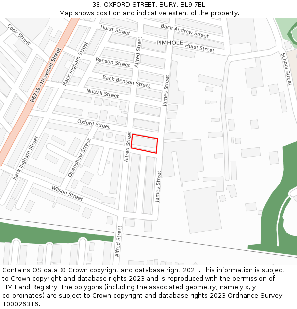 38, OXFORD STREET, BURY, BL9 7EL: Location map and indicative extent of plot