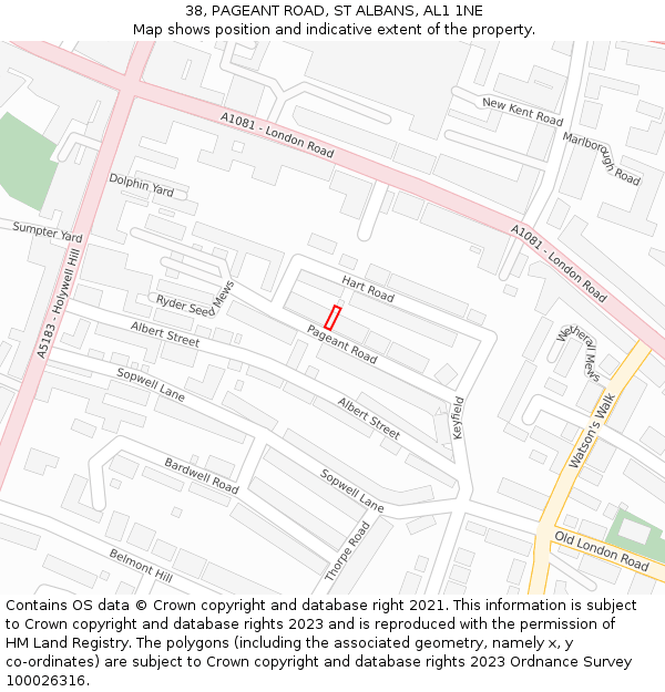 38, PAGEANT ROAD, ST ALBANS, AL1 1NE: Location map and indicative extent of plot