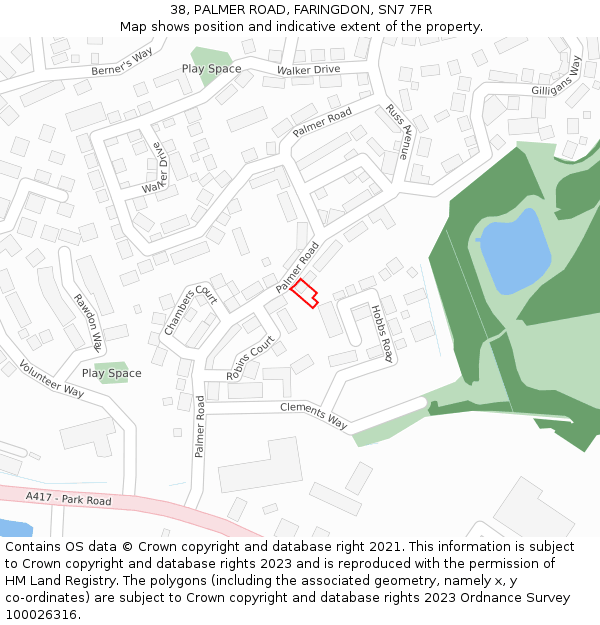 38, PALMER ROAD, FARINGDON, SN7 7FR: Location map and indicative extent of plot
