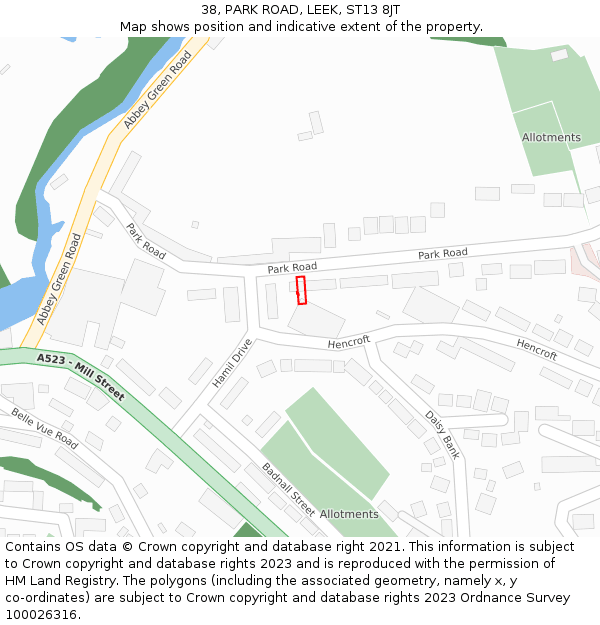 38, PARK ROAD, LEEK, ST13 8JT: Location map and indicative extent of plot