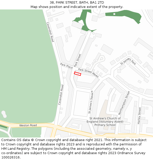38, PARK STREET, BATH, BA1 2TD: Location map and indicative extent of plot