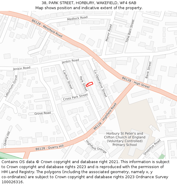 38, PARK STREET, HORBURY, WAKEFIELD, WF4 6AB: Location map and indicative extent of plot