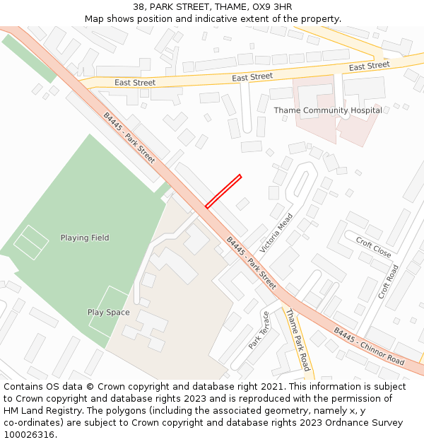 38, PARK STREET, THAME, OX9 3HR: Location map and indicative extent of plot