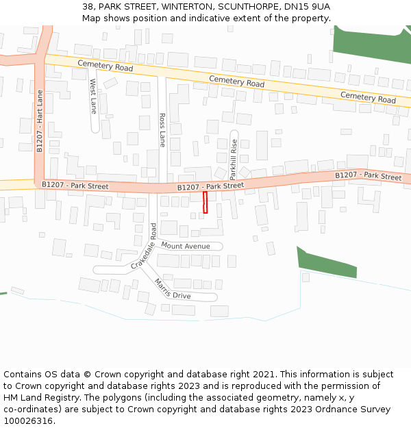 38, PARK STREET, WINTERTON, SCUNTHORPE, DN15 9UA: Location map and indicative extent of plot