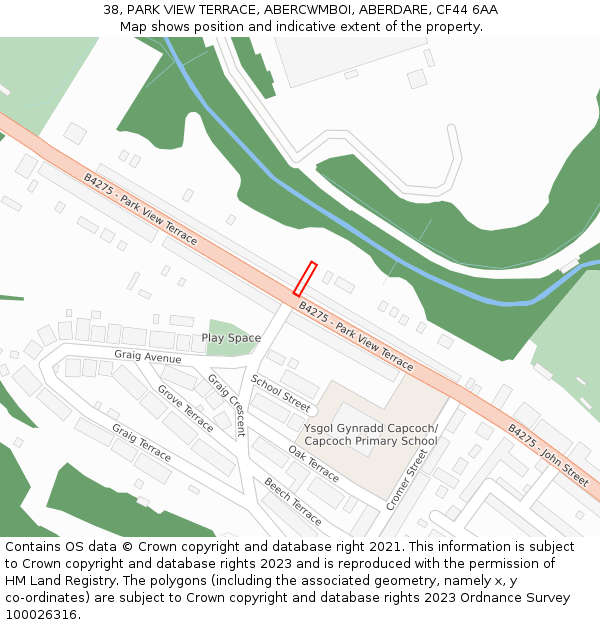 38, PARK VIEW TERRACE, ABERCWMBOI, ABERDARE, CF44 6AA: Location map and indicative extent of plot