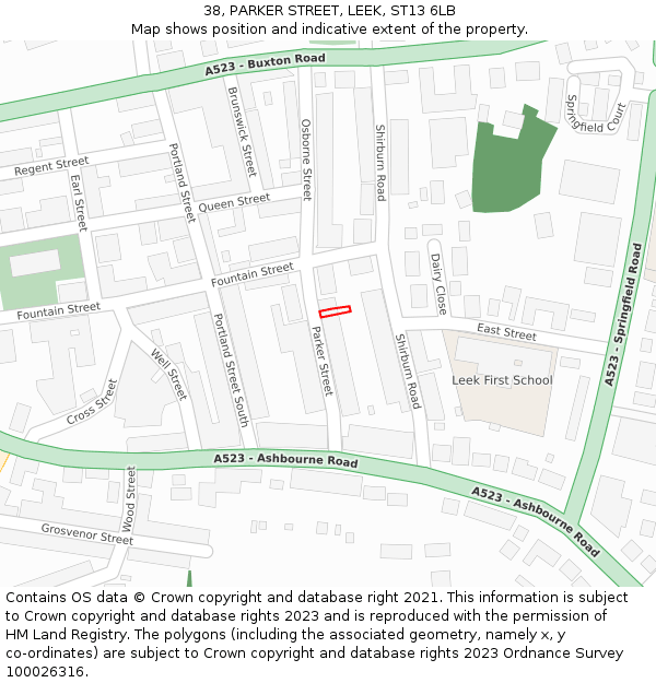38, PARKER STREET, LEEK, ST13 6LB: Location map and indicative extent of plot