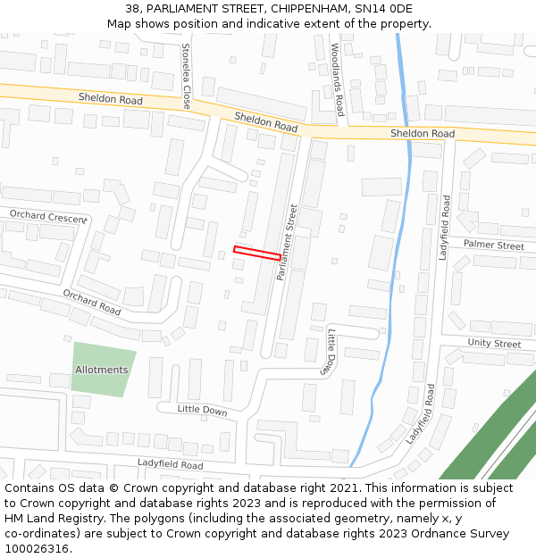38, PARLIAMENT STREET, CHIPPENHAM, SN14 0DE: Location map and indicative extent of plot