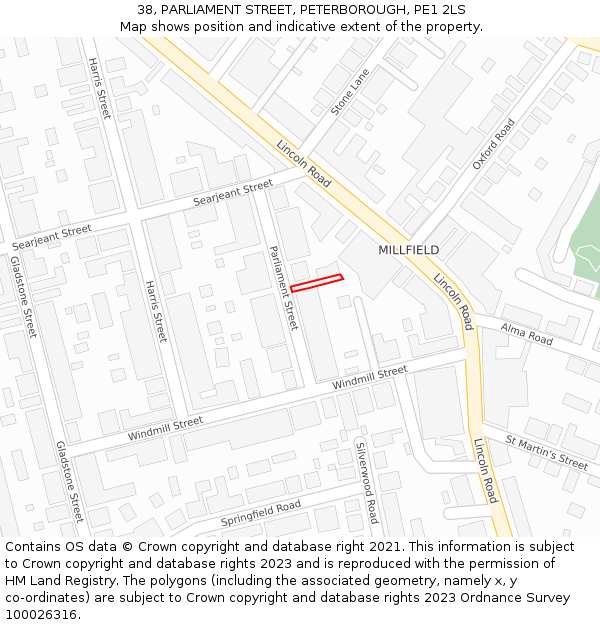 38, PARLIAMENT STREET, PETERBOROUGH, PE1 2LS: Location map and indicative extent of plot