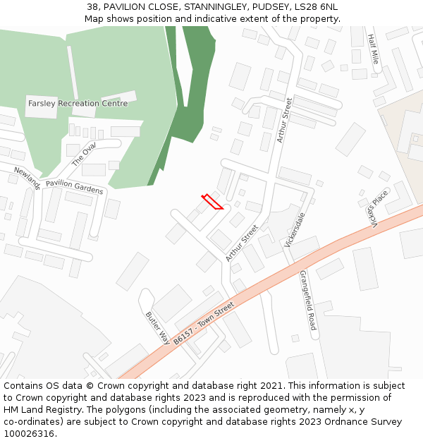 38, PAVILION CLOSE, STANNINGLEY, PUDSEY, LS28 6NL: Location map and indicative extent of plot