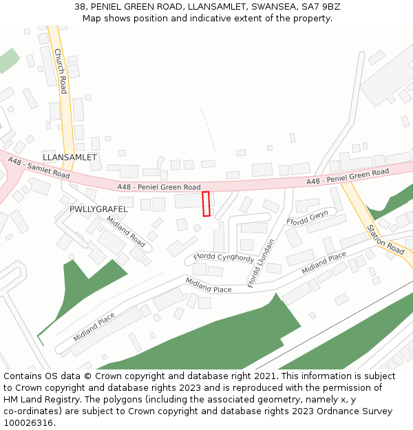 38, PENIEL GREEN ROAD, LLANSAMLET, SWANSEA, SA7 9BZ: Location map and indicative extent of plot