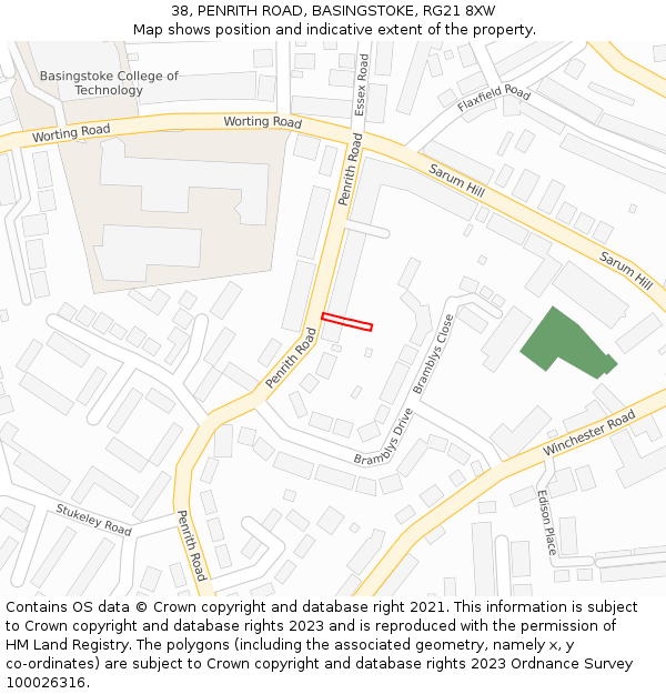 38, PENRITH ROAD, BASINGSTOKE, RG21 8XW: Location map and indicative extent of plot