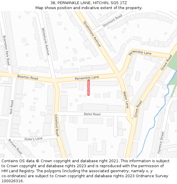 38, PERIWINKLE LANE, HITCHIN, SG5 1TZ: Location map and indicative extent of plot