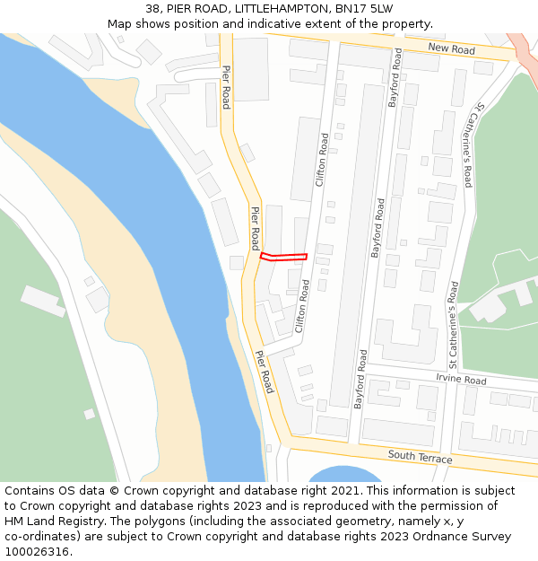 38, PIER ROAD, LITTLEHAMPTON, BN17 5LW: Location map and indicative extent of plot