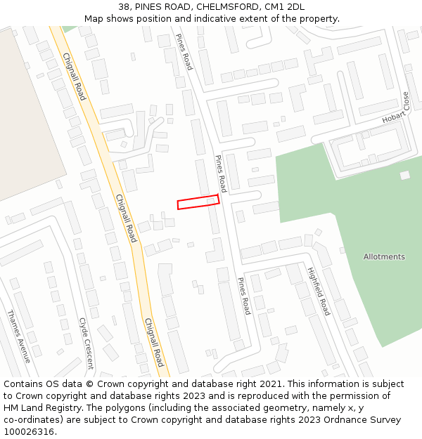 38, PINES ROAD, CHELMSFORD, CM1 2DL: Location map and indicative extent of plot