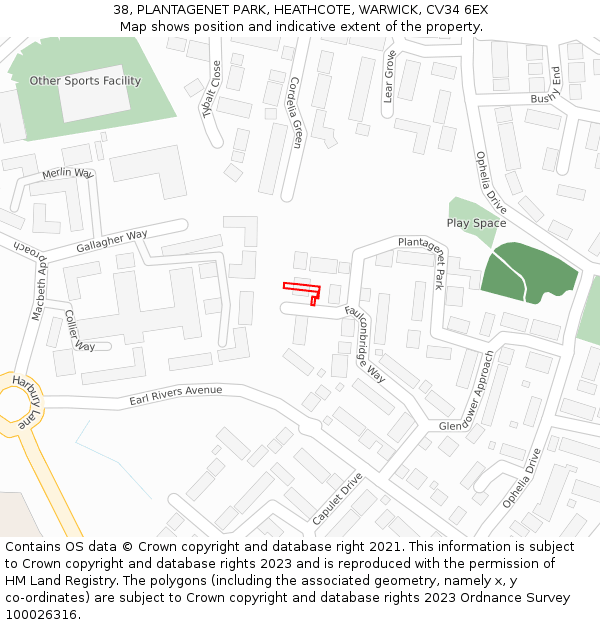 38, PLANTAGENET PARK, HEATHCOTE, WARWICK, CV34 6EX: Location map and indicative extent of plot