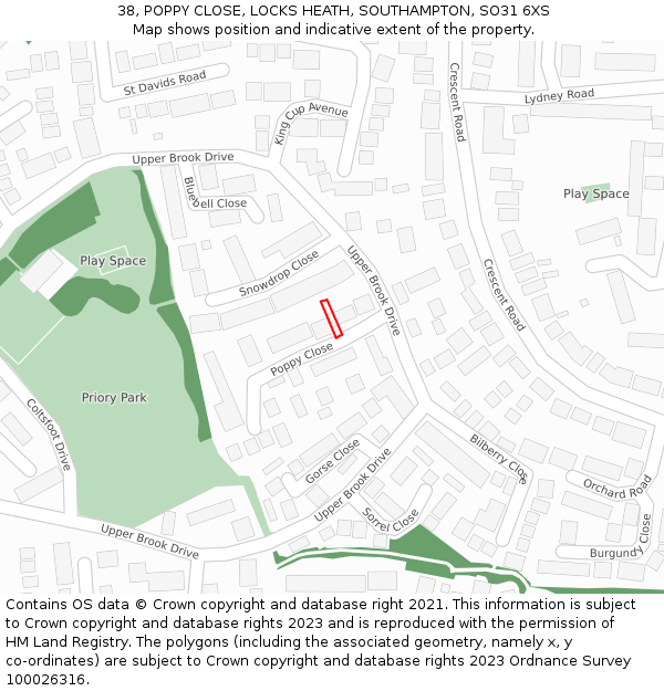 38, POPPY CLOSE, LOCKS HEATH, SOUTHAMPTON, SO31 6XS: Location map and indicative extent of plot