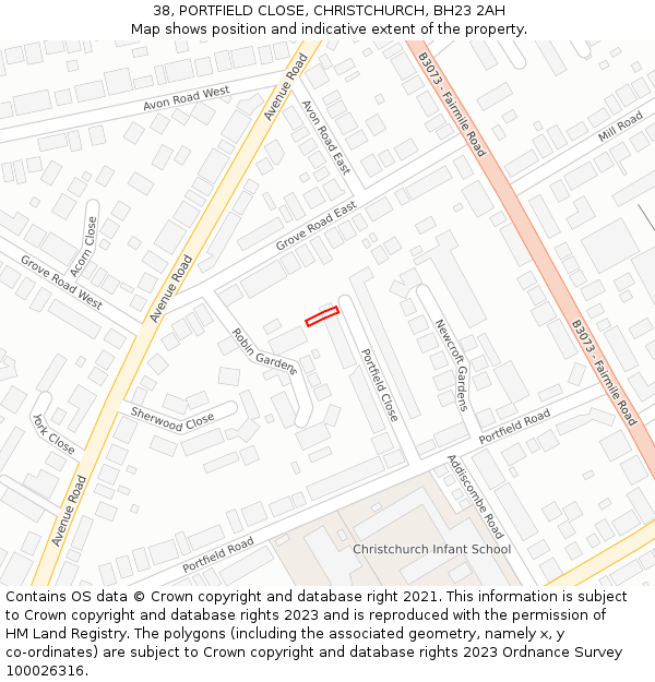 38, PORTFIELD CLOSE, CHRISTCHURCH, BH23 2AH: Location map and indicative extent of plot