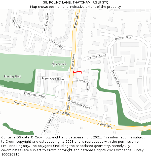 38, POUND LANE, THATCHAM, RG19 3TQ: Location map and indicative extent of plot