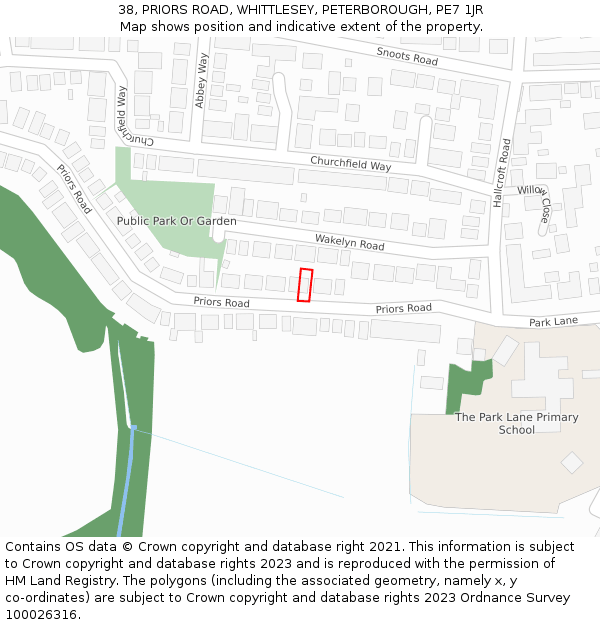 38, PRIORS ROAD, WHITTLESEY, PETERBOROUGH, PE7 1JR: Location map and indicative extent of plot