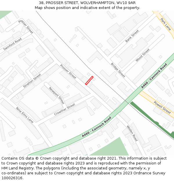 38, PROSSER STREET, WOLVERHAMPTON, WV10 9AR: Location map and indicative extent of plot
