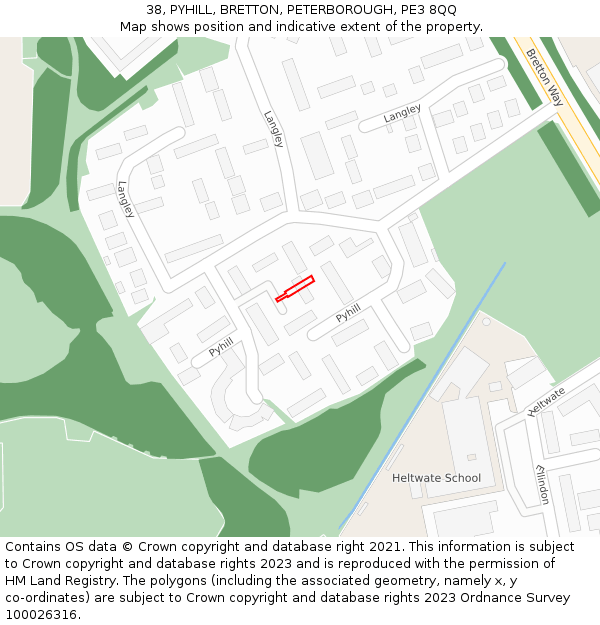 38, PYHILL, BRETTON, PETERBOROUGH, PE3 8QQ: Location map and indicative extent of plot