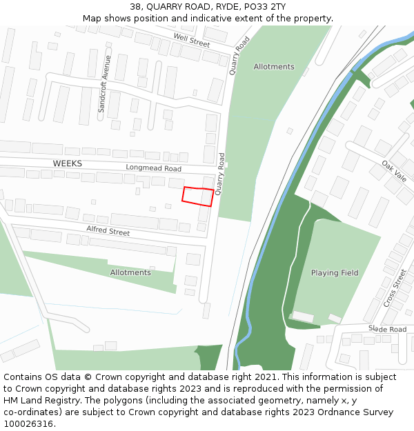 38, QUARRY ROAD, RYDE, PO33 2TY: Location map and indicative extent of plot