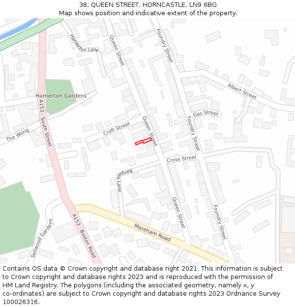 38, QUEEN STREET, HORNCASTLE, LN9 6BG: Location map and indicative extent of plot