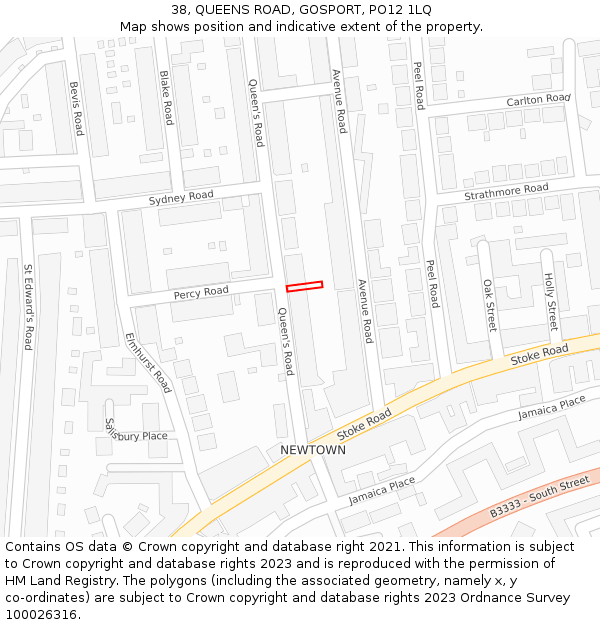 38, QUEENS ROAD, GOSPORT, PO12 1LQ: Location map and indicative extent of plot