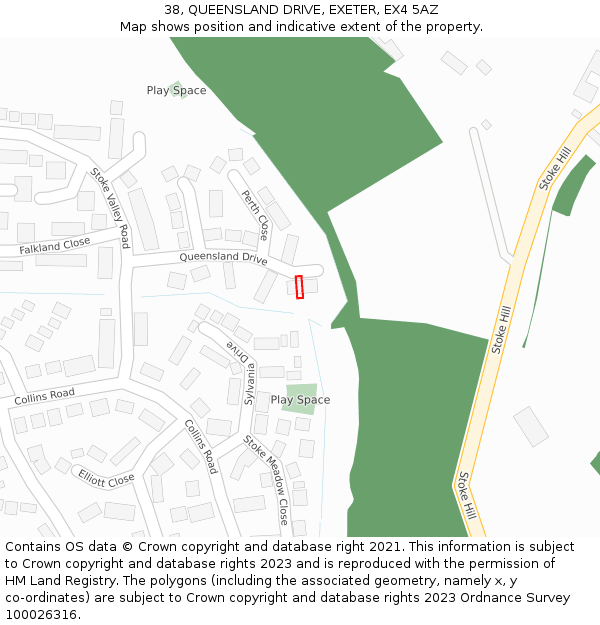 38, QUEENSLAND DRIVE, EXETER, EX4 5AZ: Location map and indicative extent of plot