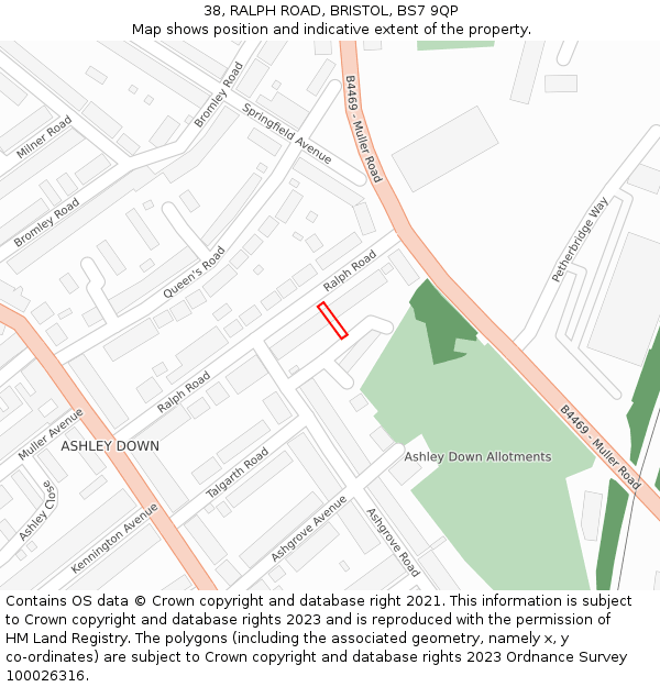 38, RALPH ROAD, BRISTOL, BS7 9QP: Location map and indicative extent of plot