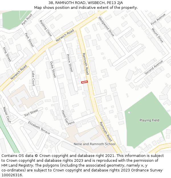 38, RAMNOTH ROAD, WISBECH, PE13 2JA: Location map and indicative extent of plot