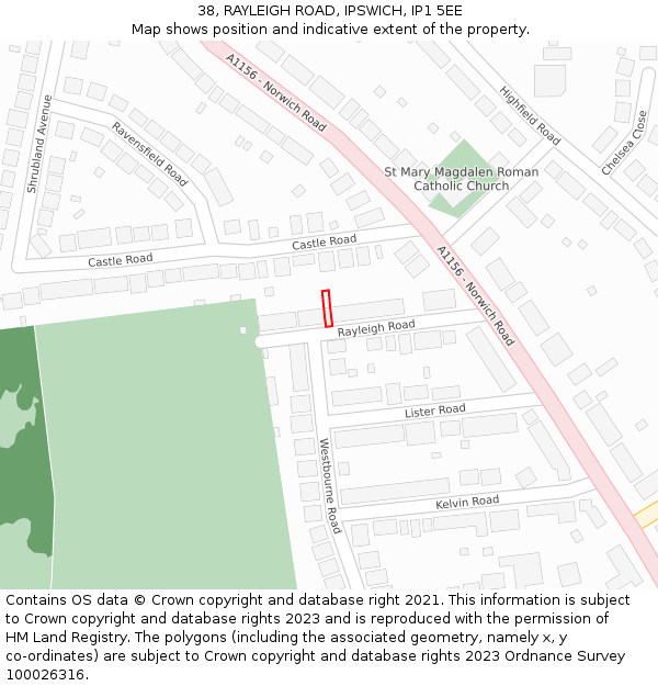 38, RAYLEIGH ROAD, IPSWICH, IP1 5EE: Location map and indicative extent of plot