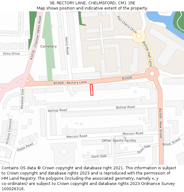 38, RECTORY LANE, CHELMSFORD, CM1 1RE: Location map and indicative extent of plot