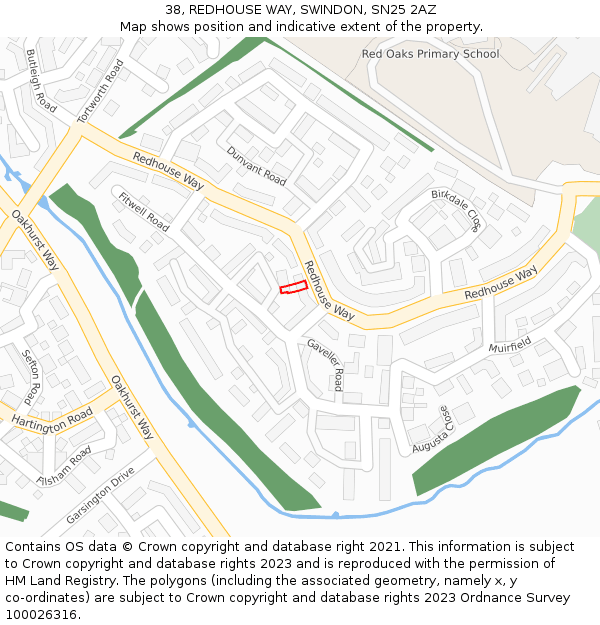 38, REDHOUSE WAY, SWINDON, SN25 2AZ: Location map and indicative extent of plot