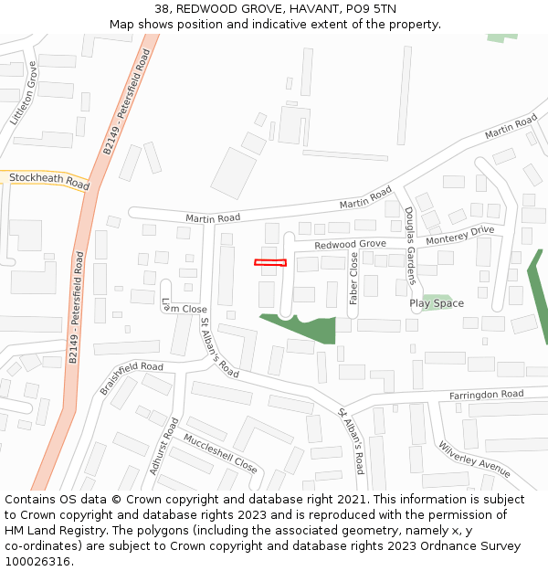 38, REDWOOD GROVE, HAVANT, PO9 5TN: Location map and indicative extent of plot