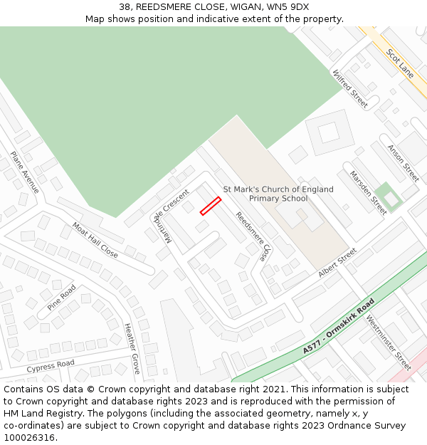 38, REEDSMERE CLOSE, WIGAN, WN5 9DX: Location map and indicative extent of plot