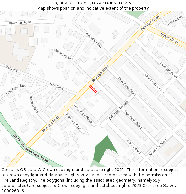 38, REVIDGE ROAD, BLACKBURN, BB2 6JB: Location map and indicative extent of plot