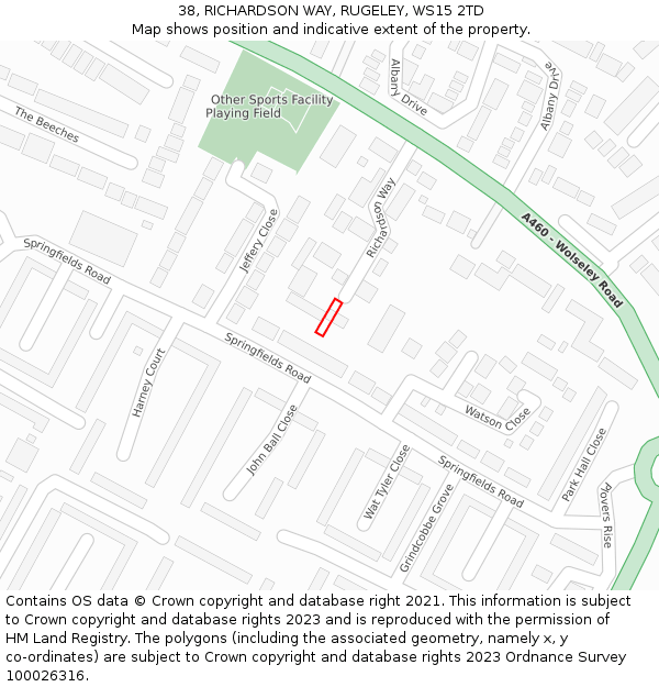 38, RICHARDSON WAY, RUGELEY, WS15 2TD: Location map and indicative extent of plot