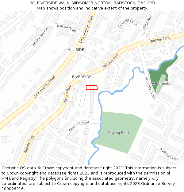 38, RIVERSIDE WALK, MIDSOMER NORTON, RADSTOCK, BA3 2PD: Location map and indicative extent of plot