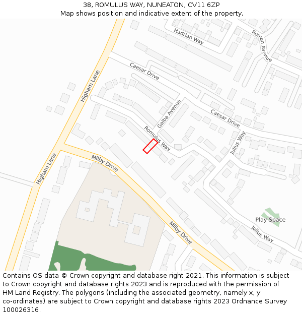 38, ROMULUS WAY, NUNEATON, CV11 6ZP: Location map and indicative extent of plot