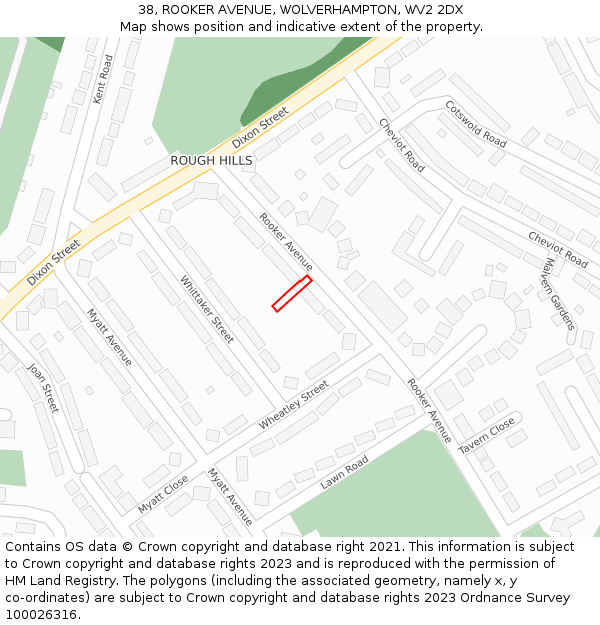 38, ROOKER AVENUE, WOLVERHAMPTON, WV2 2DX: Location map and indicative extent of plot